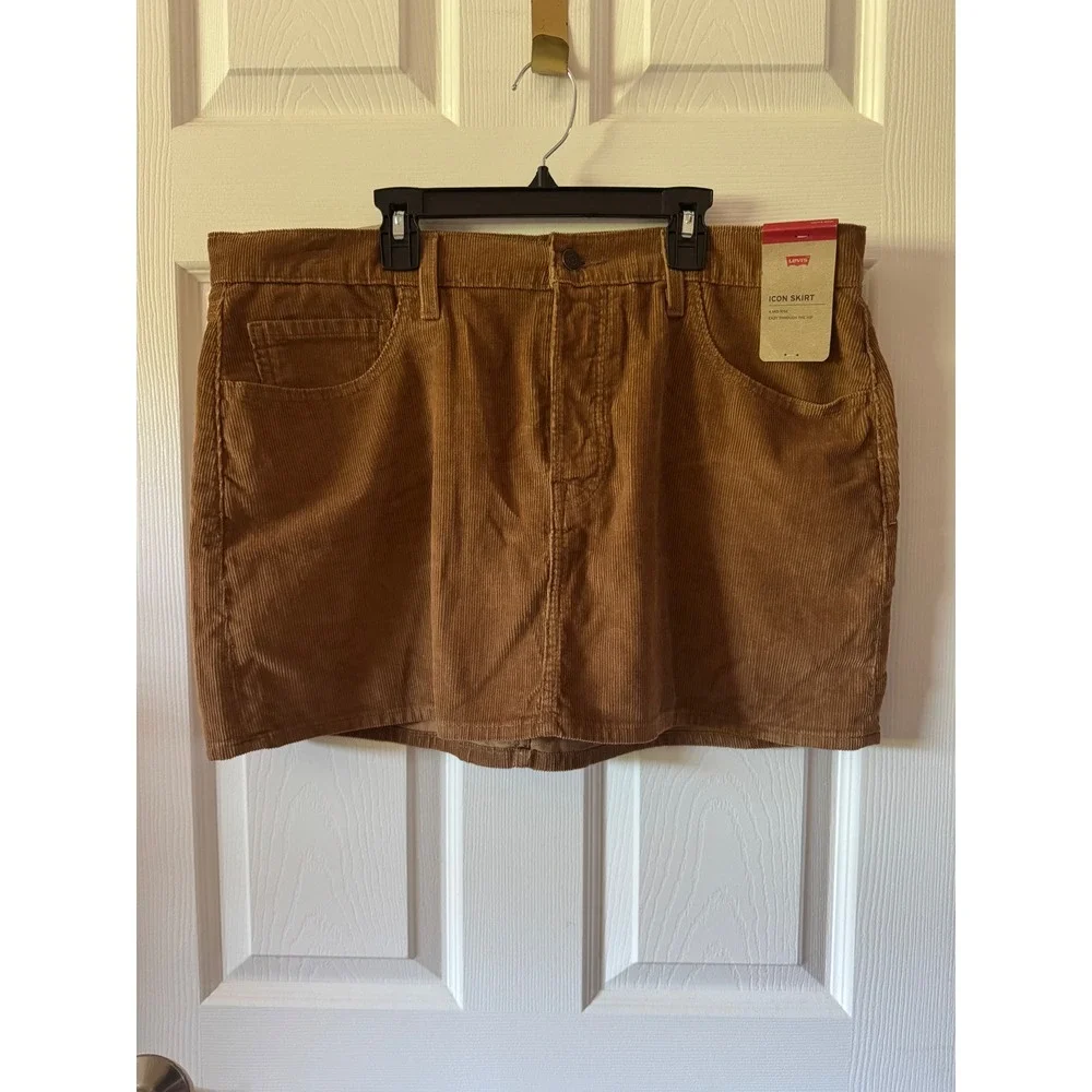 NWT Levi's Icon Skirt Women Size 33 Brown Corduroy Button Fly Mini A4694-0059 - Picture 3 of 12